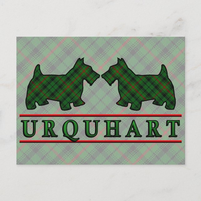 Cartão Postal Clan Urquhart Tartan Scottie Dogs (Frente)