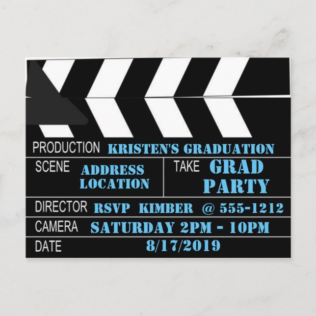 Cartão postal Clapperboard Convite Personalizado (Frente)