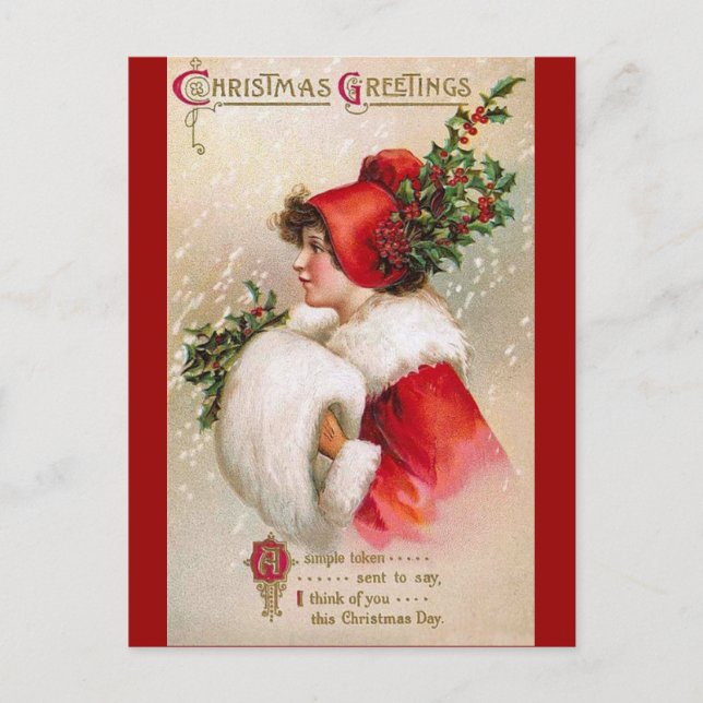 Cartão Postal Clapsaddle: Menina do inverno com chapéu do (Frente)