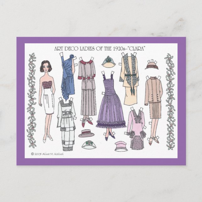 Cartão Postal Clara, Dama Art Déco dos Anos 20 Boneca de Papel (Frente)