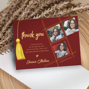 Cartão Postal Classe de 2025 Red Multi Photo Graduation Obrigado