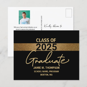 Cartão Postal Classe Dourada Negra de Foto para Graduação 2025