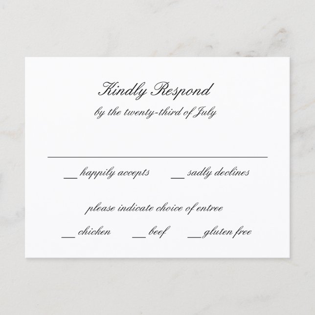 Cartão Postal Classic Black and White Timeless Wedding RSVP (Frente)