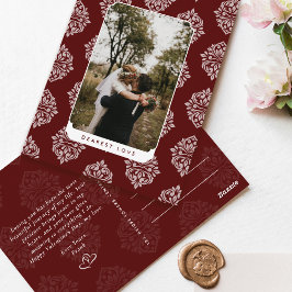 Cartão Postal Classic Damask Elegant Script Valentines Day Card