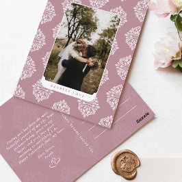 Cartão Postal Classic Damask Elegant Script Valentines Day Card