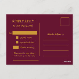 Cartão Postal Classic Gold Frame Wedding RSVP Postcard