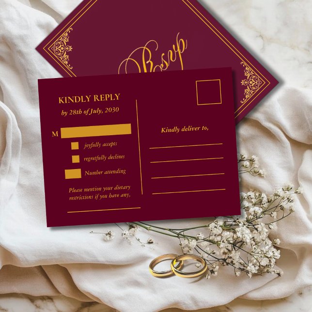 Cartão Postal Classic Gold Frame Wedding RSVP Postcard (Criador carregado)