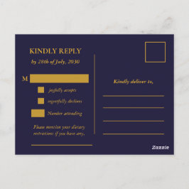 Cartão Postal Classic Gold Frame Wedding RSVP Postcard