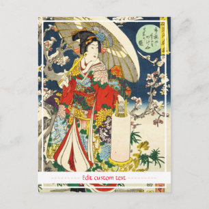 Cartão Postal Clássica vintage ukiyo-e geisha com guarda-chuva