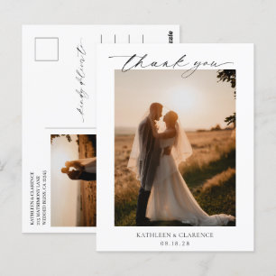 Cartão Postal Clássico Agradecimento de Casamento Preto e Branco