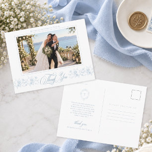 Cartão Postal Clássico Agradecimento de Foto de Casamento Azul V