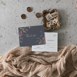 Cartão Postal Clássico Azul Floral Selvagem Agradecimento