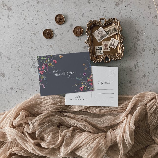 Cartão Postal Clássico Azul Floral Selvagem Agradecimento (Criador carregado)