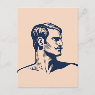 Cartão Postal Clássico Elegante – Arte de Linocut Minimalista Ou