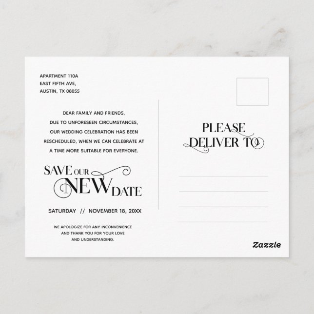 Cartão Postal Clássico Elegante, o Amor é Paciente, Adiamento (Verso)