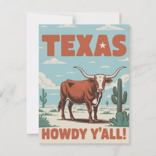 Cartão Postal Clássico Longhorn Vaquero Retro do Texas