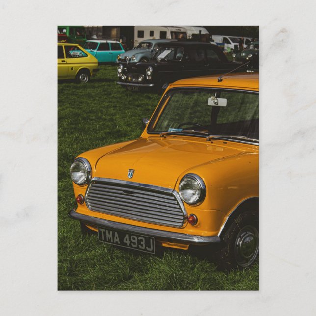 Cartão postal clássico mini cooper amarelo (Frente)