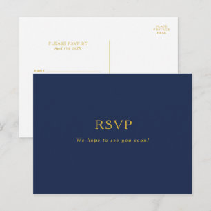Cartão Postal Clássico Minimalista Azul Marinho   Casamento Ouro