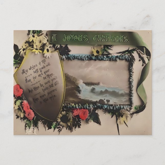 Cartão Postal Clássico Natal à Beira-Mar Vintage  (Frente)