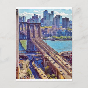 Cartão Postal Clássico Panorama da Ponte do Brooklyn na Cidade d