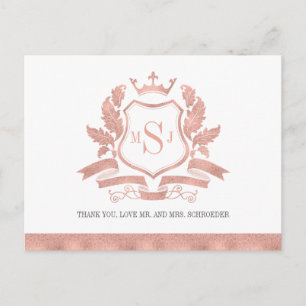 Cartão Postal Clássico Rosa Dourado Casamento Obrigado Cartão-Po