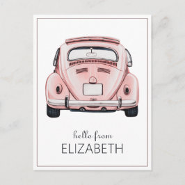 Cartão Postal Clássico Vintage Rosa Buggy Bug Carro Personalizad