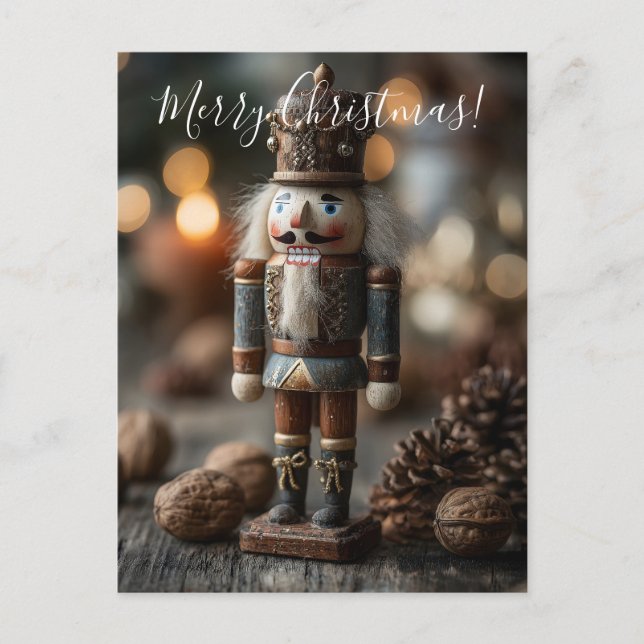 Cartão Postal Clássico Wooden Nutcracker Figurina de Natal (Frente)