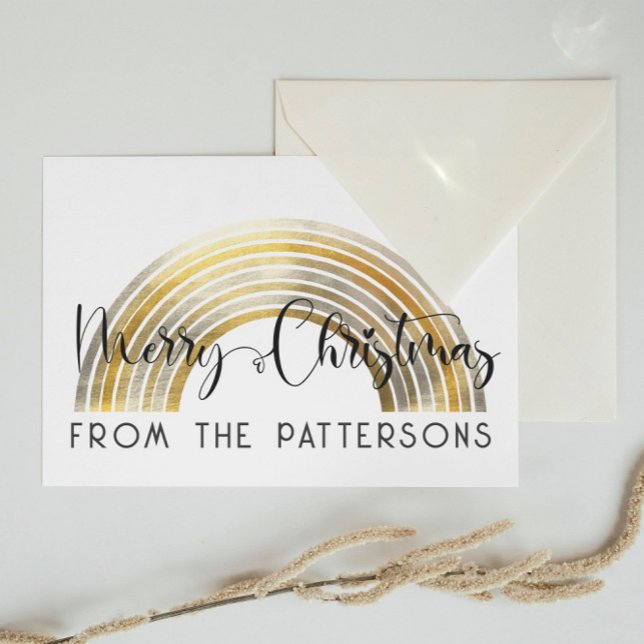 Cartão Postal  Classy Golden Rainbow Family Name Merry Christmas (Criador carregado)