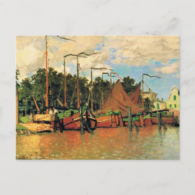 Cartão Postal Claude Monet, Barcos em Zaandam, (Frente)