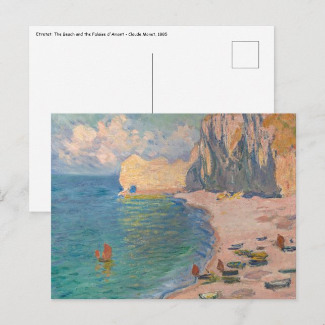 Cartão Postal Claude Monet - Etretat: Praia e Falaise d'Amont (Frente/Verso)