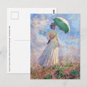 Cartão Postal Claude Monet - Mulher com Guarda-Sol virada para a