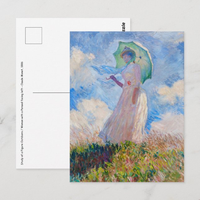 Cartão Postal Claude Monet - Mulher com Parasol virada para a es (Frente/Verso)
