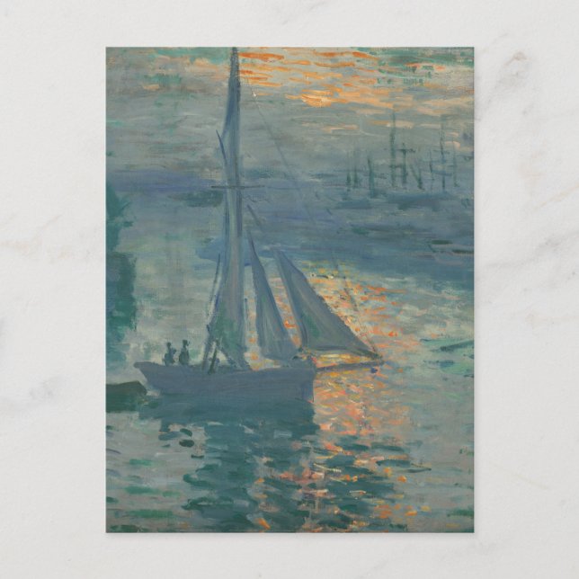 Cartão Postal Claude Monet Nascer do Sol Marinho Barco de Vela I (Frente)