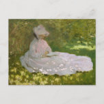 Cartão Postal Claude Monet - Springtime<br><div class="desc">Springtime de Claude Monet, 1872. Claude Monet foi fundador da pintura Impressionista Francesa, e o mais consistente e prolífico praticante da filosofia do movimento de expressar as percepções diante da natureza, especialmente quando aplicada à pintura paisagística ao ar livre. O termo "impressionismo" deriva do título de sua pintura Impressão, levante...</div>