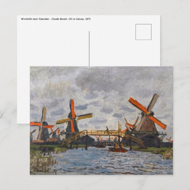 Cartão Postal Claude Monet - Windmills perto de Zaandam (Frente/Verso)