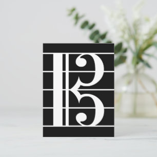 Cartão Postal Clave de Alto em Branco e Preto Clave C Viola Músi