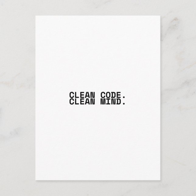 Cartão Postal Clean Code Clean Mind Minimalist Technical  (Frente)