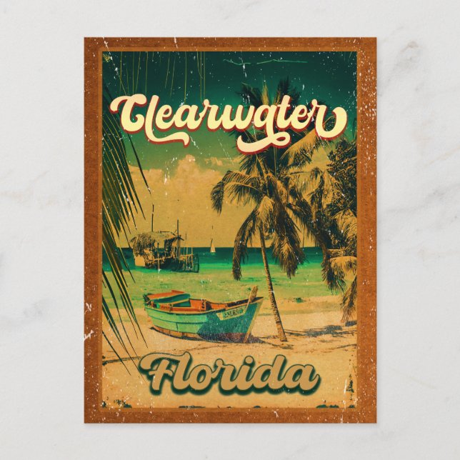 Cartão Postal Clearwater Beach Flórida Palm Tree Souvenirs 60s (Frente)