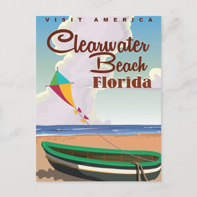 Cartão Postal Clearwater Beach, Florida viagens vintage (Frente)