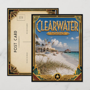 Cartão Postal Clearwater Flórida Arte Deco Vintage Idade Dourada