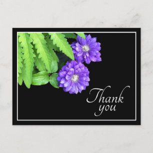 Cartão Postal Clematite Roxa E Folhagem Verde Obrigado