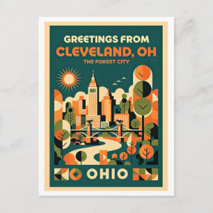 Cartão Postal Cleveland Ohio Cidade Florestal Viagem Retro