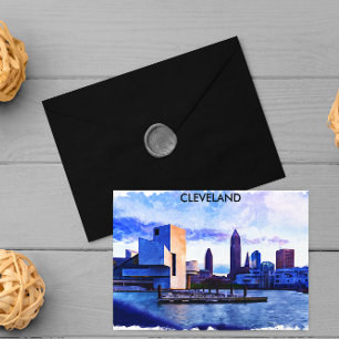 Cartão Postal Cleveland Ohio Watercolor Cityscape View