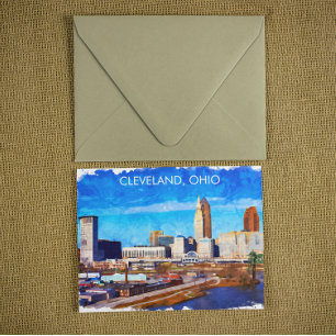 Cartão Postal Cleveland Ohio Watercolor Skyline