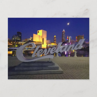 Cartão Postal Cleveland script sign at night
