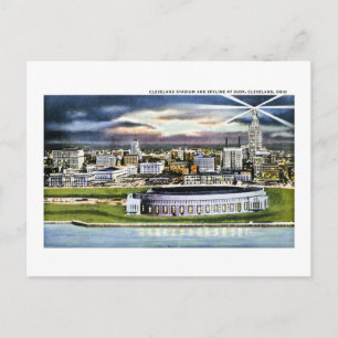 Cartão Postal Cleveland Stadium Skyline em Dusk, Cleveland, Ohio