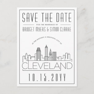 Cartão Postal Cleveland Wedding   Skyline Estilizado Salvar a Da