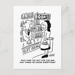 Cartão Postal Cliente da livraria faz uma pergunta ao lojista