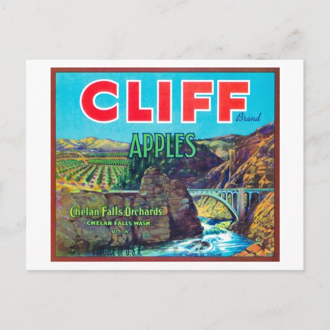 Cartão Postal Cliff Apple Label - Chelan Falls, WA (Frente)