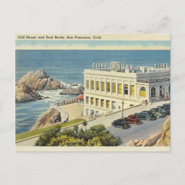 Cartão Postal Cliff House Seal Rocks, San Fransisco, Califórnia (Frente)
